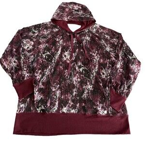 Jones New York Sport Hoodie Women's Sweatshirt Top Burgundy Marble Print Sz 2X